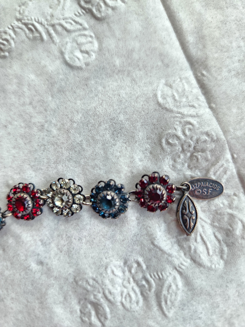Liz Palacios Vintage Swarovski Floral Crystal Bracelet-Red, Blue & Clear Stones - Picture 5 of 6